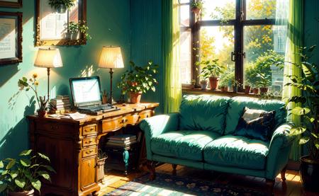 14513-46185244-living room, couch, window, curtains, dappled sunlight, potted plant, table, cabinet,bookshelf, paper, desk lamp, typewriter.png